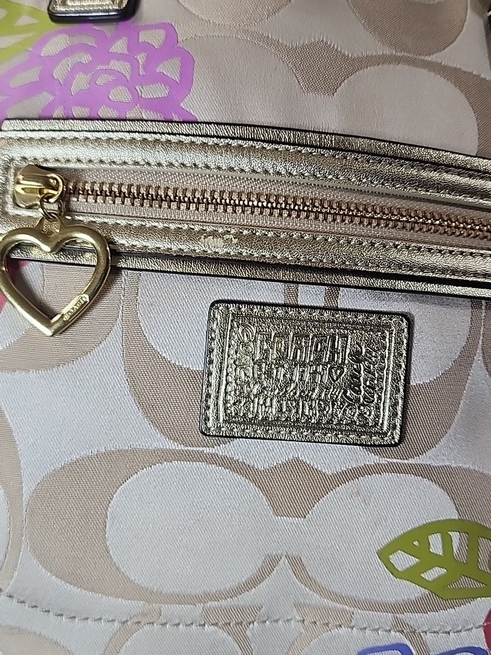 Coach Poppy Floral Flowers Beige Signature Floral Satchel with Gold Vintage - Picture 5 of 16